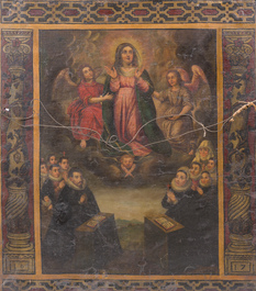 Flemish school: 'Holy Kinship' and 'Adoration of the Virgin by the donors', oil on canvas, dated 1617