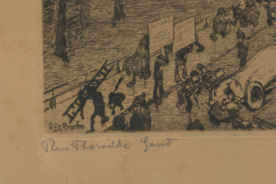 Jules De Bruycker (1870-1945): 'Place Pharailde Gand' (The Veerleplein), etching, [1906]