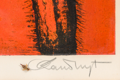 Octave Landuyt (1922-2024): 'Composition en rouge et noir', kleurenlithografie, ed. 4/30, gedateerd 1968