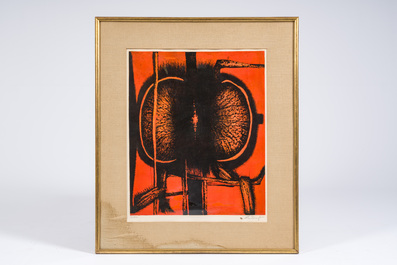 Octave Landuyt (1922-2024): 'Composition en rouge et noir', kleurenlithografie, ed. 4/30, gedateerd 1968