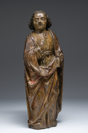 A large Flemish polychromed wooden 'Saint John' sculpture, 17th C.