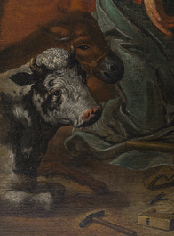 &Eacute;cole flamande: L'adoration des bergers, huile sur toile, 17&egrave;me si&egrave;cle