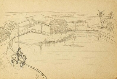 Charles Doudelet (1861-1938): Landscape in Holland (Veere), oil on panel, dated 1898