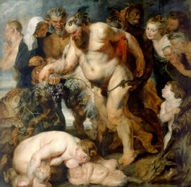 Ecole flamande, suiveur de Peter Paul Rubens (1577-1640): Paniskin allaitant du Sil&egrave;ne ivre, huile sur toile, d&eacute;but du 18&egrave;me si&egrave;cle