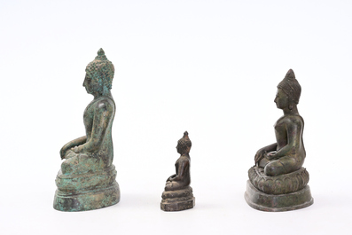 Three bronze sculptures of Buddha, Burma and Thailand, 18th/19th C.