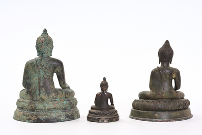 Three bronze sculptures of Buddha, Burma and Thailand, 18th/19th C.
