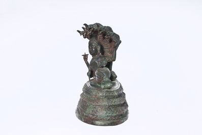 Indian school: Vishnu resting on Shesha or Ananta Shesha, king of the nagas, patinated bronze, 19th C.