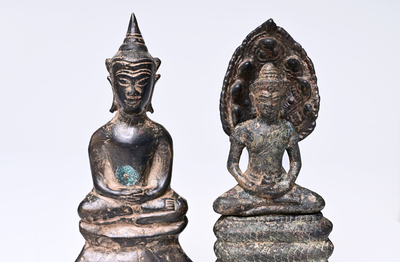 Zes votieve bronzen figuren van boeddhistische goden, Thailand en Birma, 10de eeuw en later