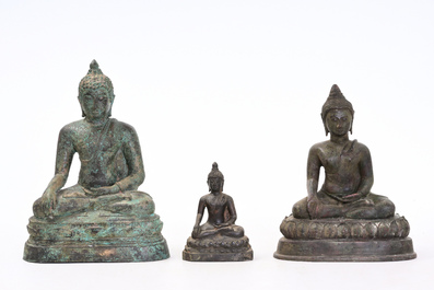 Three bronze sculptures of Buddha, Burma and Thailand, 18th/19th C.