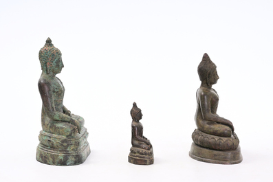 Three bronze sculptures of Buddha, Burma and Thailand, 18th/19th C.