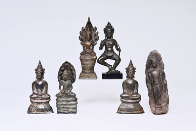 Zes votieve bronzen figuren van boeddhistische goden, Thailand en Birma, 10de eeuw en later