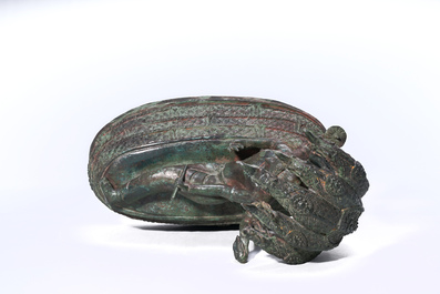 Indian school: Vishnu resting on Shesha or Ananta Shesha, king of the nagas, patinated bronze, 19th C.