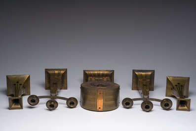 An Arts and Crafts five-piece brass and copper garniture, early 20th C.