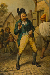 Belgian school, follower of Jean-Baptiste Madou (1796-1877): The drunken policeman, oil on panel, 19th C.