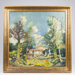 Albert Saverys (1886-1964): Sunlit garden with playing children, oil on canvas, (1948)