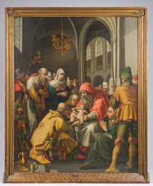Flemish school, follower of Hendrick Goltzius (1558-1617): The circumcision of Christ, oil on canvas, 17th C.