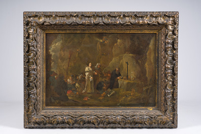 Ecole flamande, suiveur de David Teniers (1610-1690): La tentation de Saint Antoine, huile sur toile, ca. 1700