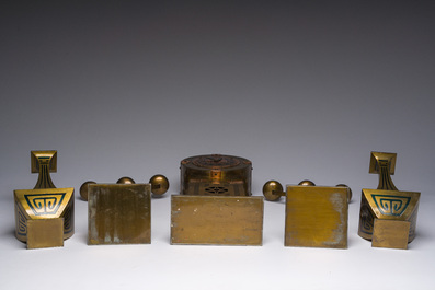 An Arts and Crafts five-piece brass and copper garniture, early 20th C.