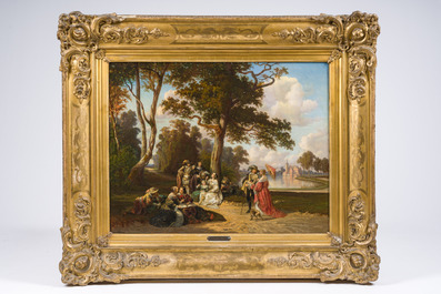 Auguste B&ouml;hm (1819-1891): Compagnie dans un jardin de parc, huile sur toile