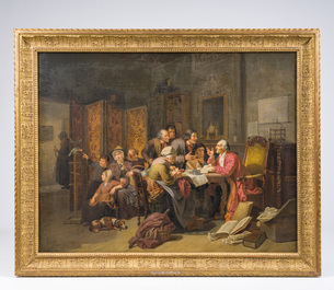 Joseph Geirnaert (1790-1859): 'Chez le notaire', huile sur toile, dat&eacute; 1837