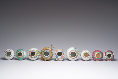 An extensive collection of Chinese blue, white, famille rose and verte porcelain and a pair of cloisonn&eacute; 'butterflies' vases, 20th C.