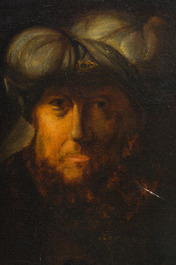 European school, follower of Rembrandt van Rijn (1606-1669): Portrait of a man in Oriental costume, oil on canvas, 19th C.