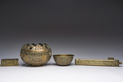 Four engraved brass Mamluk revival wares, Egypt or Syria, 19th C.