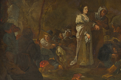 Ecole flamande, suiveur de David Teniers (1610-1690): La tentation de Saint Antoine, huile sur toile, ca. 1700