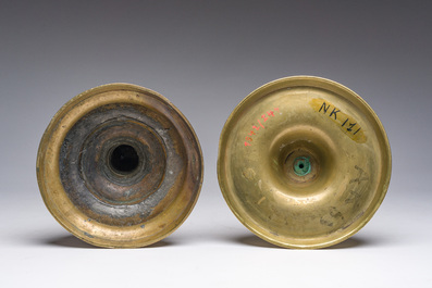 A bronze knotted candlestick and a pricket candlestick, Flanders or The Netherlands, 16th and 19th C.