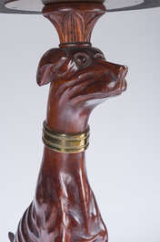 A pair of Italian faux marble-topped carved wooden whippet side table, early 20th C.