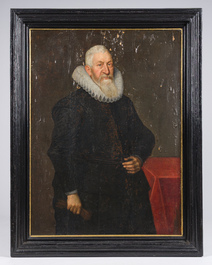 Flemish school: Portrait of a man with a pair of gloves in his hand, oil on panel, first half 17th C.