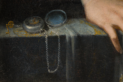 Illegibly signed, possibly School of Lille: Portrait of a nobleman with pocket watch, oil on canvas, 17th C.