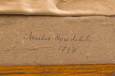 Charles Doudelet (1861-1938): Landscape in Holland (Veere), oil on panel, dated 1898