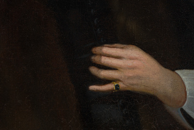 Illegibly signed, possibly School of Lille: Portrait of a nobleman with pocket watch, oil on canvas, 17th C.