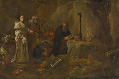 Ecole flamande, suiveur de David Teniers (1610-1690): La tentation de Saint Antoine, huile sur toile, ca. 1700