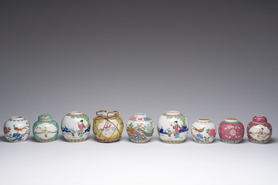 An extensive collection of Chinese blue, white, famille rose and verte porcelain and a pair of cloisonn&eacute; 'butterflies' vases, 20th C.