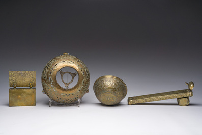 Four engraved brass Mamluk revival wares, Egypt or Syria, 19th C.