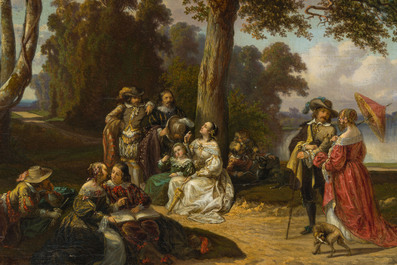 Auguste B&ouml;hm (1819-1891): Compagnie dans un jardin de parc, huile sur toile
