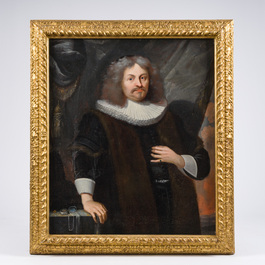 Illegibly signed, possibly School of Lille: Portrait of a nobleman with pocket watch, oil on canvas, 17th C.