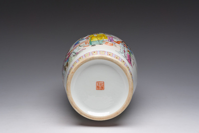 A Chinese famille rose 'court scene' vase, Qianlong mark, Republic, 20th C.