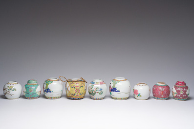 An extensive collection of Chinese blue, white, famille rose and verte porcelain and a pair of cloisonn&eacute; 'butterflies' vases, 20th C.