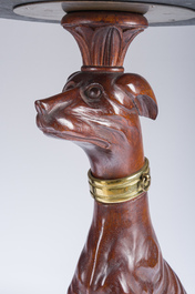 A pair of Italian faux marble-topped carved wooden whippet side table, early 20th C.