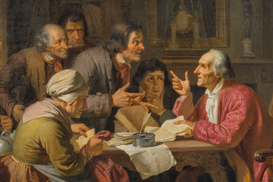 Joseph Geirnaert (1790-1859): 'Chez le notaire', huile sur toile, dat&eacute; 1837