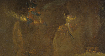 Ecole flamande, suiveur de David Teniers (1610-1690): La tentation de Saint Antoine, huile sur toile, ca. 1700