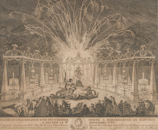 Two large French engravings in gilt wooden frames, 18th C.