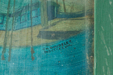 Charles Doudelet (1861-1938): Landscape in Holland (Veere), oil on panel, dated 1898