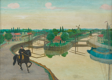 Charles Doudelet (1861-1938): Landscape in Holland (Veere), oil on panel, dated 1898