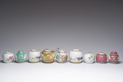 An extensive collection of Chinese blue, white, famille rose and verte porcelain and a pair of cloisonn&eacute; 'butterflies' vases, 20th C.