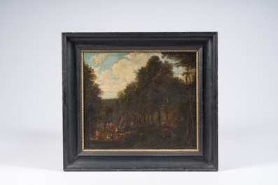 Flemish school: Peasants making merry in a forest landscape, oil on canvas, 17th C.