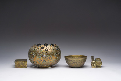 Four engraved brass Mamluk revival wares, Egypt or Syria, 19th C.